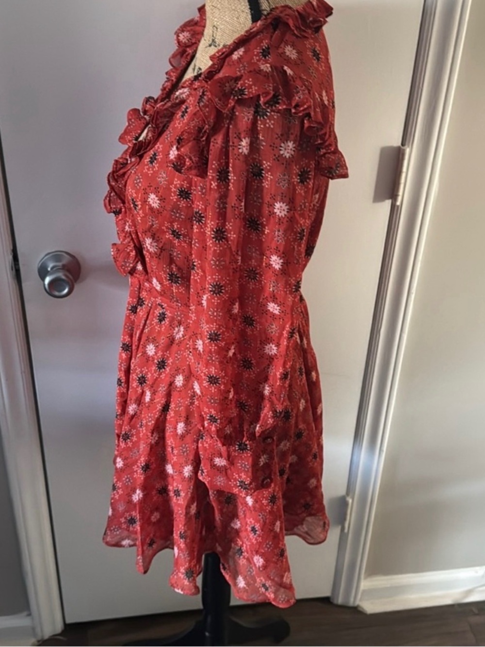 💕 Misa Los Angeles Veruka Red Long Sleeve Mini Dress - S 💕 - Picture 5 of 7